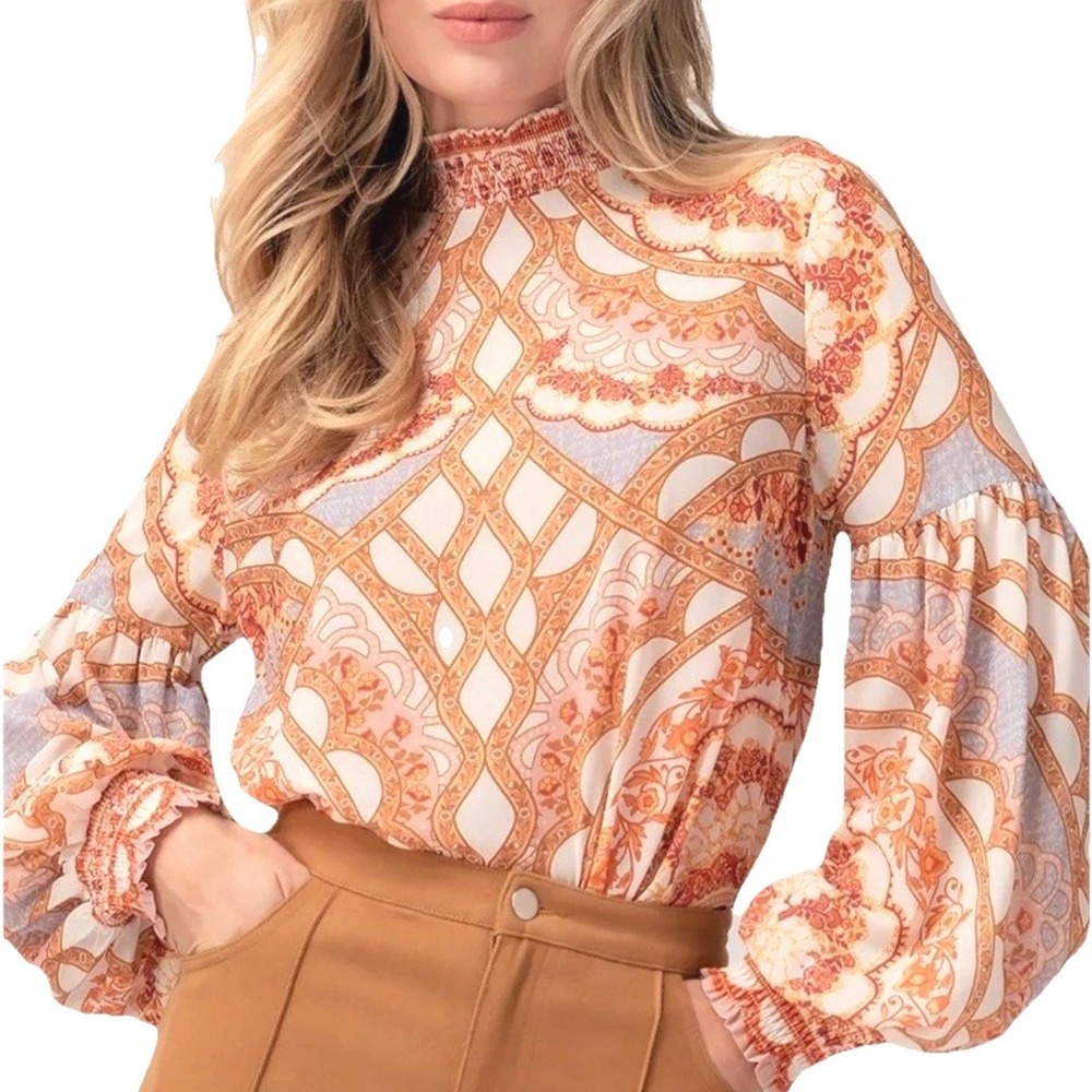 Jealous Tomato Baroque Victorian Lantern Sleeve Blouse Womens M JT8534 Mock Neck